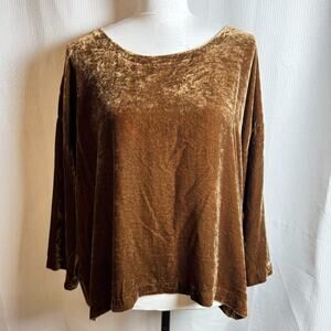 Eileen Fisher Womens Crushed Velvet Silk Hazel Bronze Round Neck Sz L Tunic EUC